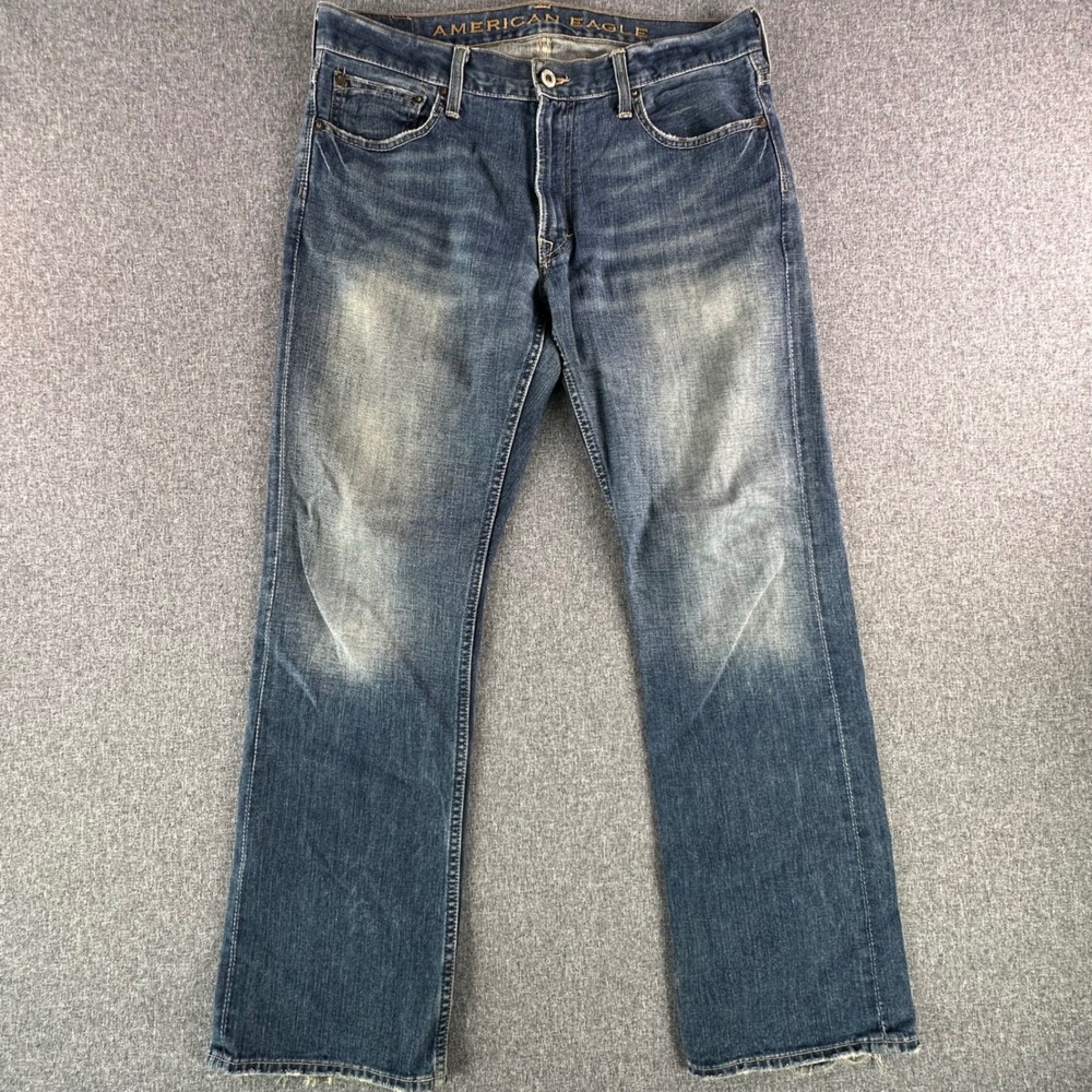 American Eagle Jeans Mens 33x32 Low Rise Straight Blue Distressed Vintage